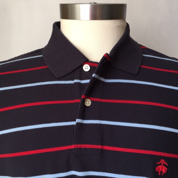 BROOKS BROTHERS NAVY W/RED & BABY BLUE STRIPE POLO - Picture 3 of 4
